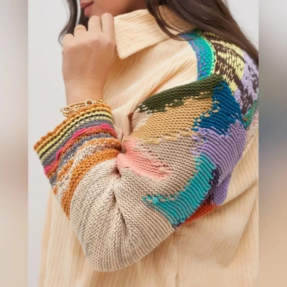 Anthropologie Pilcro Easygoing Shirt Boho Corduroy Knit Women’s Jacket Cream S. - Picture 4 of 16